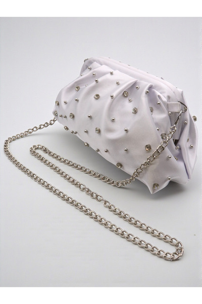 HFKY Geantă de seară tip clutch, din satin, cu broderie cu pietre, pentru fem...