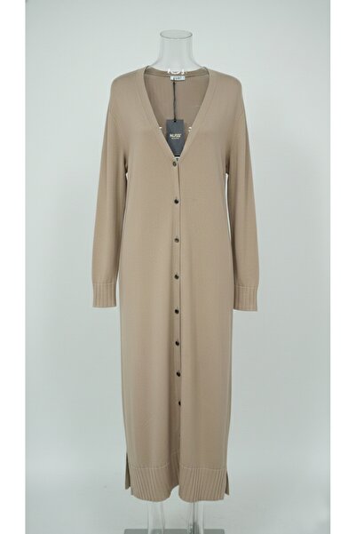 Nuss Triko Uzun kol V yaka düğmeli elbise