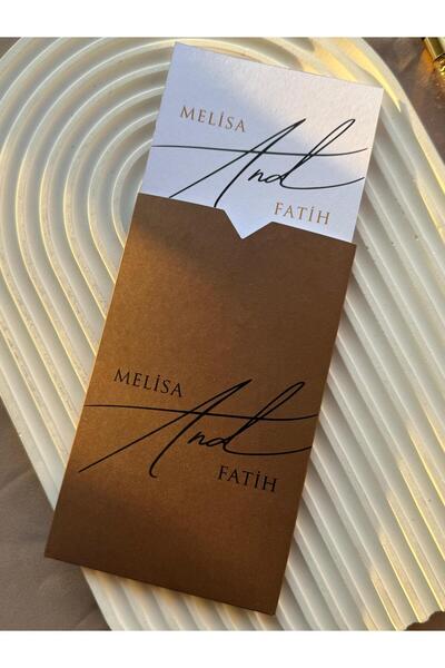 emindijital Kahverengi Zarflı Kına, Nişan, Nikah Düğün Davetiyesi 50 Adet