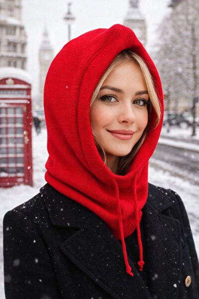 FELLMENS Red Soft Textured Knitwear Balaclava Women's Beanie