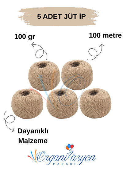 Organizasyon Pazarı 5 قطع من خيط الجوت الطبيعي المتين بطول 100 متر - 100 جرام...