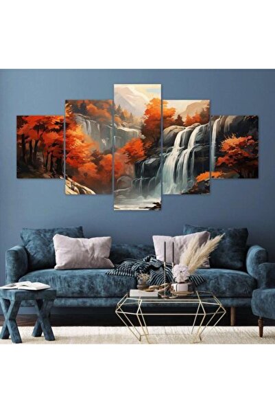 lawhat شلال الخريف – لوحة جدارية فخمة من الطبيعة الهادئة مطبوعة على قماش الكانفس