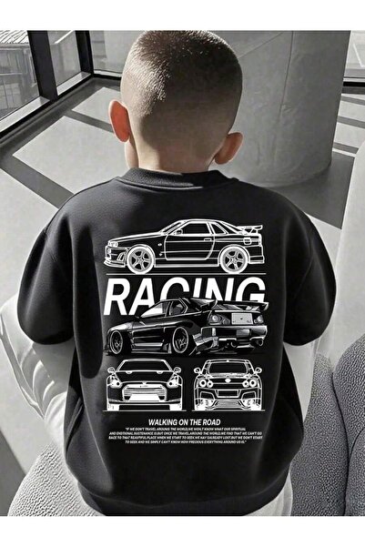 SVART WEAR Swea pentru copii 100% bumbac, cu imprimeu Racing, cu guler rotund...