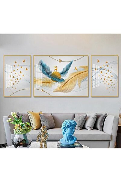 lawhat A triptych of colored feathers printed on canvas, model (2756)