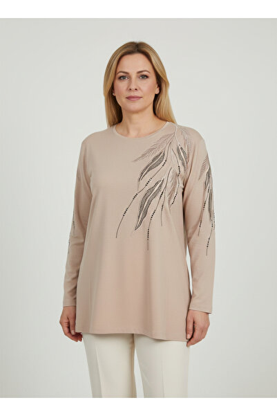 Ravencia Women's Middle Age and Above Leaf Patterned Stoned Slit Embroidered ...