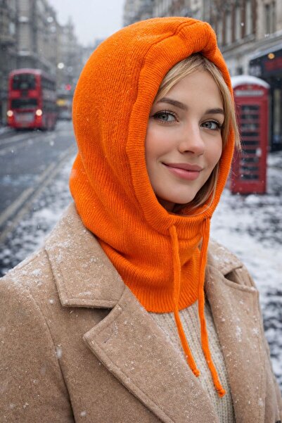 MARBERRY Orange Soft Textured Knitwear Balaclava Women's Beanie