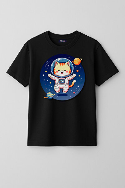 mixxi fashion Cute Cat Astronaut Space Cute Cat Printed Short Sleeve Unisex K...