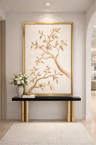 lawhat لوحة تفرعات الطبيعة – فخامة هادئة بلمسة ذهبية مطبوعة على قماش الكانفس