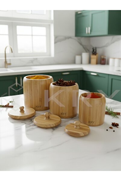 KRY 3’lü Bambu Baharatlık Seti – Vernikli Dayanıklı Baharat Kavanozu, Tezgah ...