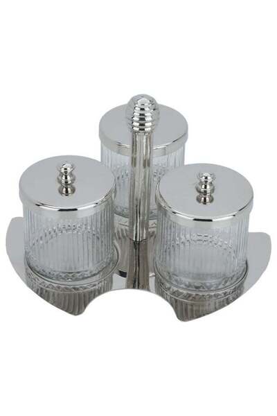 Generic 4 Pieces Clear Glass Jar Set With Stainless Steel Lid And Stand