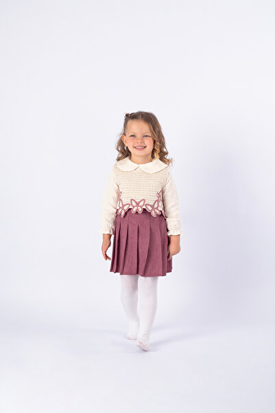 Nehirim Kids قميص بناتي بأكمام طويلة وطقم تنورة وملابس تريكو، فستان موسمي للع...