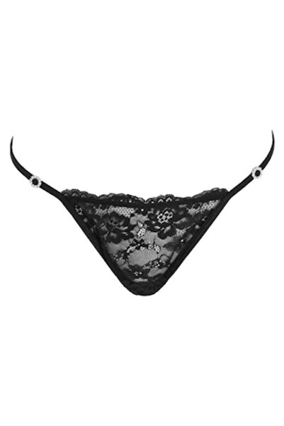OEM Black Lace String Panties with Silver Rhinestones, One Size INTL