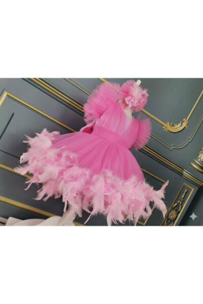 Star Kids Girl's Pink Feathered Dress,Girl's Graduation Dress