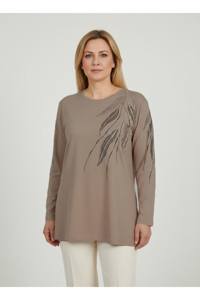 Ravencia Women's Middle Age and Above Leaf Patterned Stoned Slit Embroidered ...