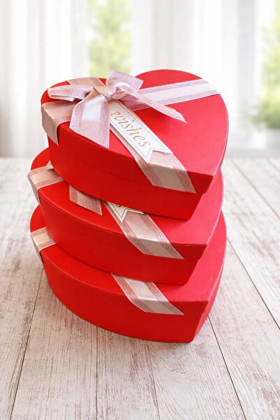 Ecoflex kalp Kurdeleli kırmızı Hediye Kutusu Boş 3 lü