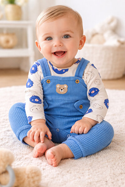 Atlas Baby House طقم بدلة أطفال من قماش الوافل بنقشة الدببة للرجال مطبوع بأكم...