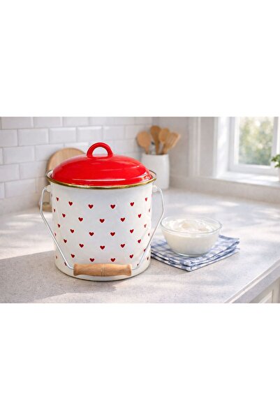 Akkoyunlu home Red Heart Enamel Bakraç Yogurt Fermentation Container with Lid...