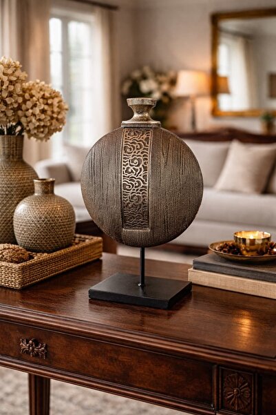 Ruum Store By Doğtaş Ayaklı Ahşap Görünümlü Gümüş İşlemeli Şamdan