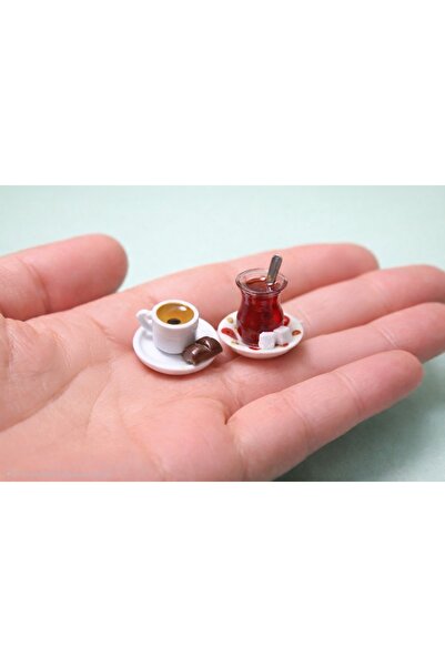 Minyatür Dünyam 1 Adet Kahve 1 Adet Çay Minyatür Modeli Telefon Süsü