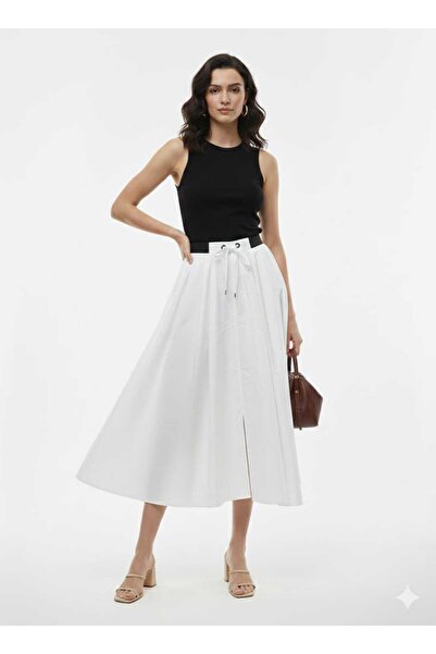 kikiriktekstil Kadın Beli Lastikli Oversize Yırtmaç Detaylı Maxi Etek Rahat K...