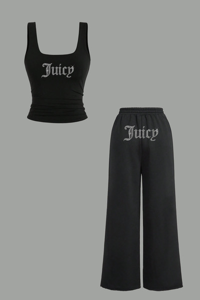 Bozz&Bozz Collection Women's Juicy Kristal Stone Printed Tracksuit Crop Tank ...