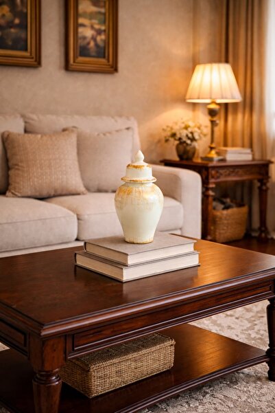 Ruum Store By Doğtaş Beyaz Gold Kapaklı Dekoratif Vazo