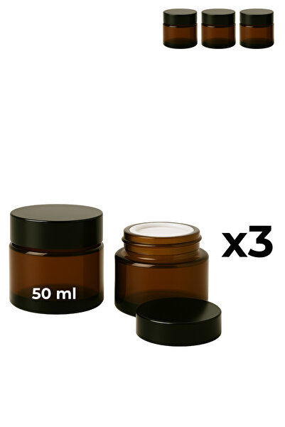 Seray Cam 3-Pack of 50 ml Amber Glass Cream Jars + Black Lid