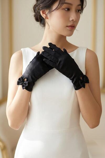 Hobigram Bridal Satin Gloves – Elegant and Stylish Bridal Accessory with Bow ...