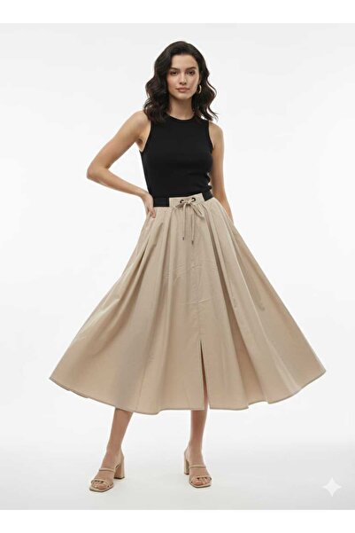 kikiriktekstil Fusta maxi de damă cu talie elastică, cu detaliu cu șliț, croi...