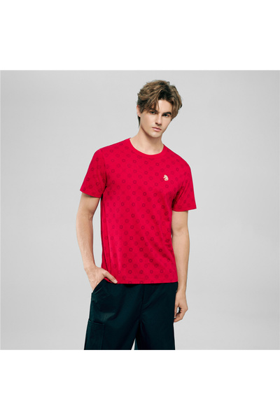 Giordano تيشيرت رجالي قطني ضيق برقبة دائرية مطبوع، مناسب للاحتفال برأس السنة ...