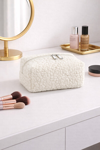 Paris Home حقيبة مكياج من قماش تيدي - منظم لمستحضرات التجميل والعناية الشخصية...