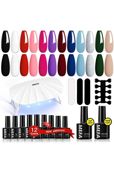mefa Set de ojă pentru începători, 12 culori, gel UV cu lampă -alb, roz, nud,...
