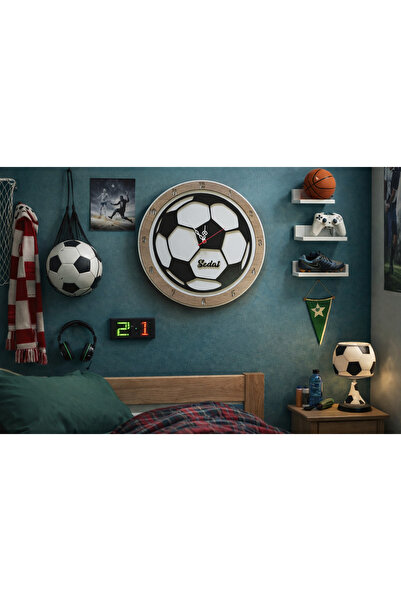 yucisaatleri Top temalı duvar saati kişiye özel genç odası için no 16