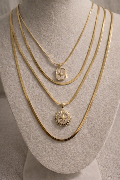 Lanuna Gold Renk Çoklu Taşlı Madalyon Kolye Seti