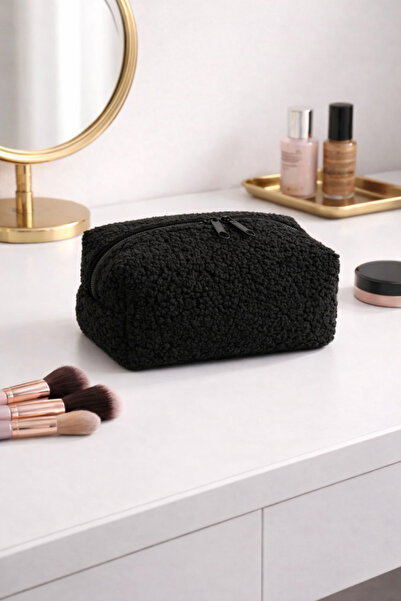 Paris Home Teddy Fabric Makeup Bag – Zippered, Cosmetic and Grooming Organizer