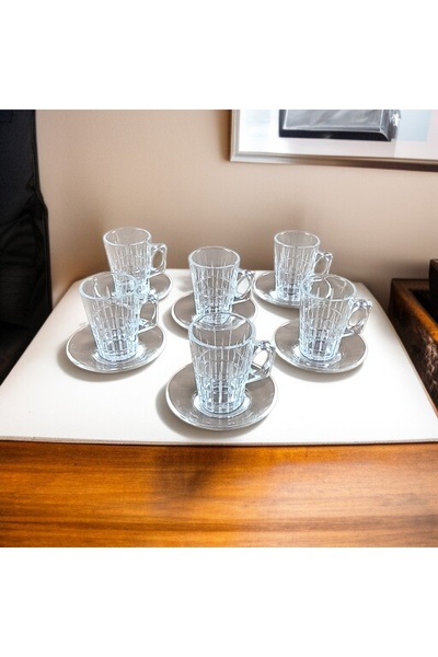 AR HOME طقم شاي مكون من 12 قطعة - 6 أكواب + 6 أكواب - 120 مل