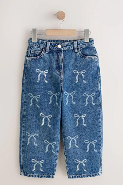 Monila Pantaloni din denim pentru fete cu fundă albastră cu imprimeu