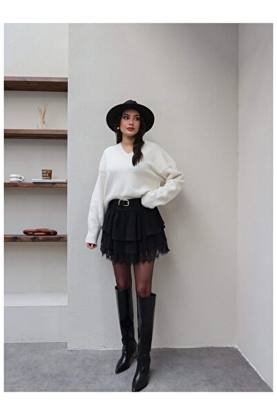 solena sln Kadın Kemerli Dantel Detay Mini Etek