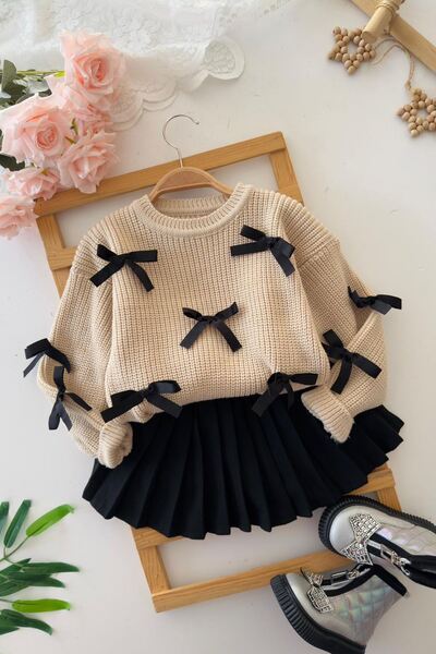 Minigimin Cicileri Miniğimin Cicileri Tricotaj cu fundă și cardigan plisat, s...