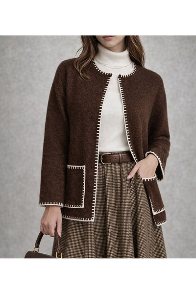 MAMAYAGA Women's Mock Neck Thread Knit Detailed Comfortable Fit Long Sleeve D...