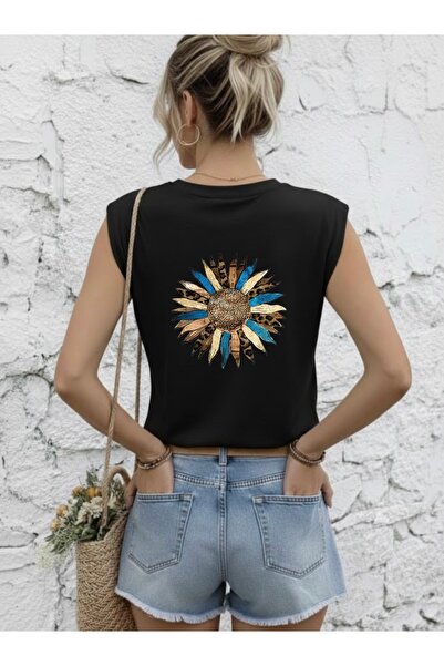 FUFLUNS Ayci̇cegi̇ Back Printed Women's Oversize Sleeveless T-Shirt