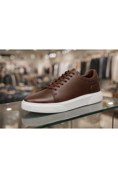 SÜVARİ Premium SVR Beyaz Tabanlı Koyu Kahverengi Casual Deri Ayakkabı AY25HSN...