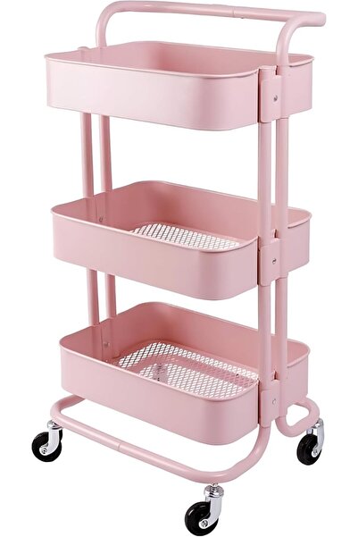 GENERAL 3 Tier Utility Trolley Cart with Wheels Pink Storage