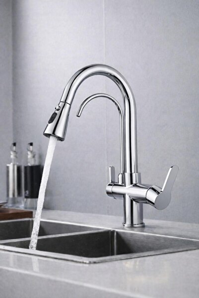 HT PRİMA Spiralli Arıtmalı Üç Yollu Modern Tasarım Mutfak Eviye Bataryası