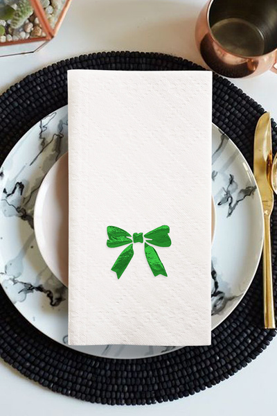 Story مناديل ورقية منسوجة من القماش الأبيض مقاس 20x40 سم، مزينة بشريط من الفو...