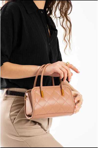 ÖZÜM TAKI Women's Patterned Hand and Shoulder Bag Mokka