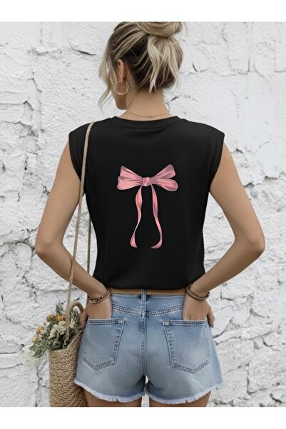FUFLUNS Ribbon Back Printed Women's Oversize Sleeveless T-Shirt