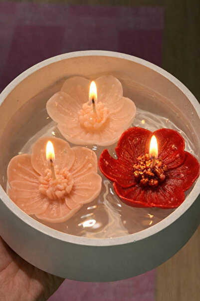 SCA CANDLE Water Floating Poppy Flower Candle Bowl