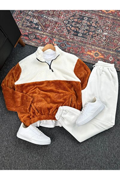 tetramoda Piece-By-Piece Plush Mock Neck Half-Zip Sweat & Sweatpants Set