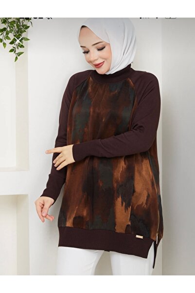 ZERDE Kadın Yarım Balıkçı Yandan Fermuarlı İpek Kupra Tunik